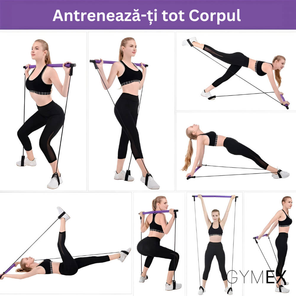 Bara pilates cu 2 corzi elastice GYMEX - Poza 4