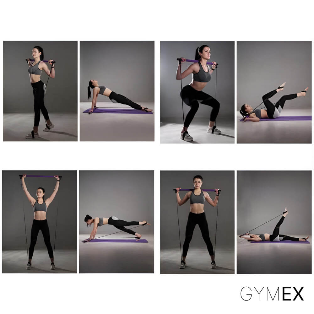 Bara pilates cu 2 corzi elastice GYMEX - Poza 6