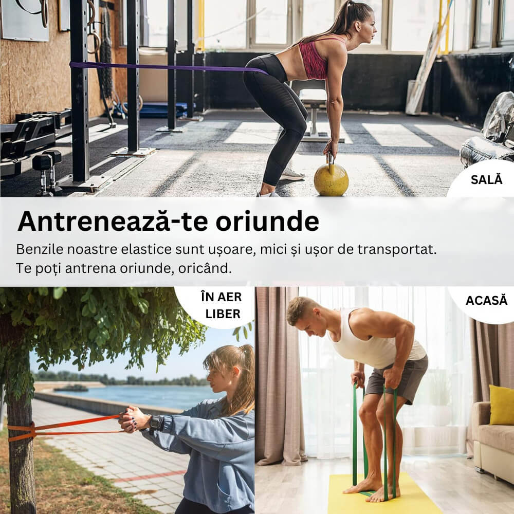 Set 4 benzi elastice pentru fitness si antrenamente sala GYMEX - Poza 5