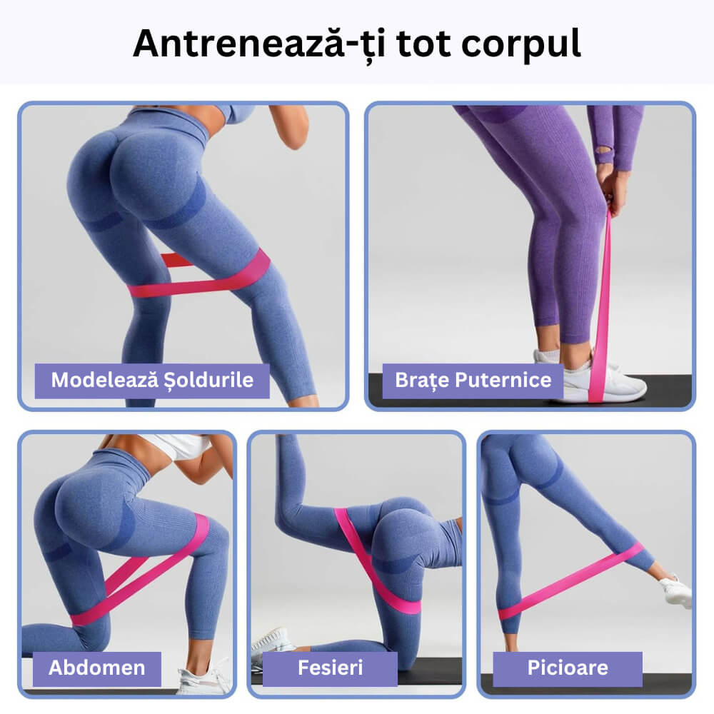 Set 5 benzi elastice pentru pilates si fitness GYMEX - Poza 2