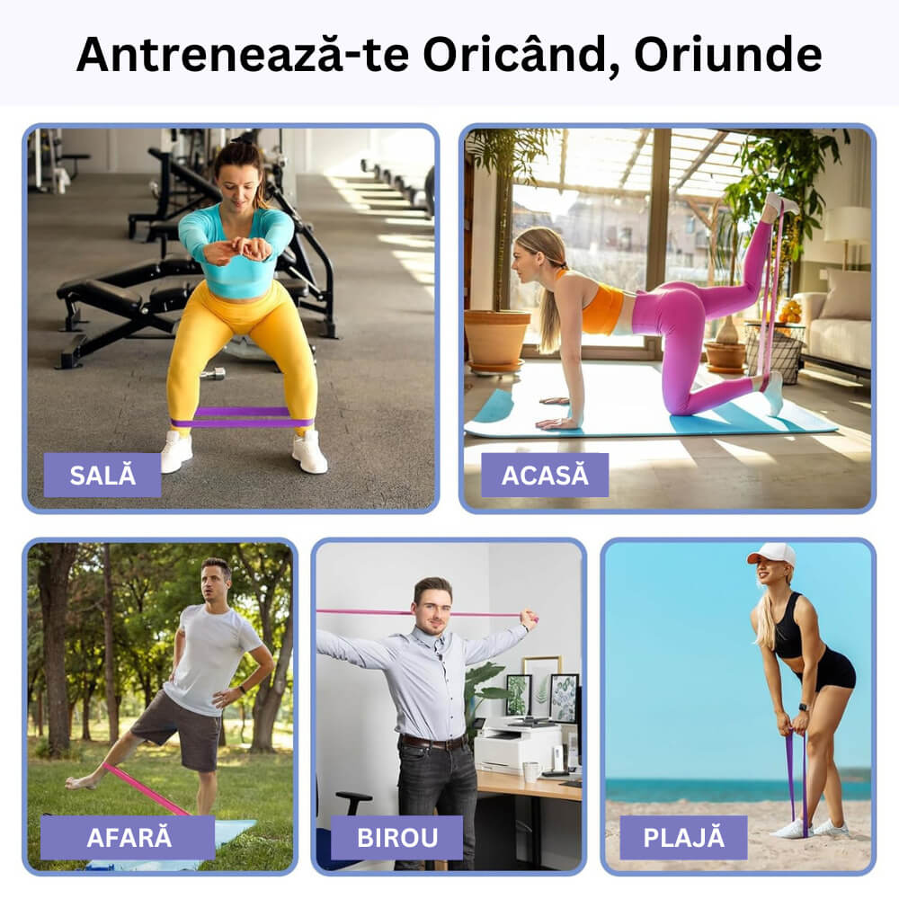 Set 5 benzi elastice pentru pilates si fitness GYMEX - Poza 4